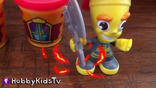 On Fire! Playtime FIRETRUCK + IRONMAN Play-Doh Fireman Toy Review w.Spongebob Hero Fun HobbyKidsTV