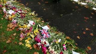 Green Park, London, floral tributes nr Buckingham Palace. #GodSaveTheQueen #RoyalFamily