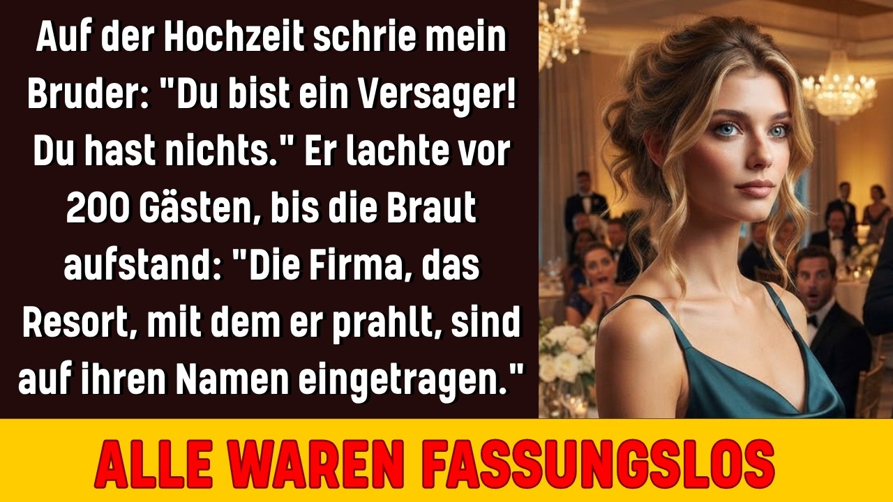 Mein Bruder stand auf seiner eigenen Hochzeit, blickte direkt auf mich und sagte vor 200 Gästen: „Manche Menschen scheitern, selbst wenn sie die Gelegenheit dazu bekommen.“ Er meinte mich. Ich...