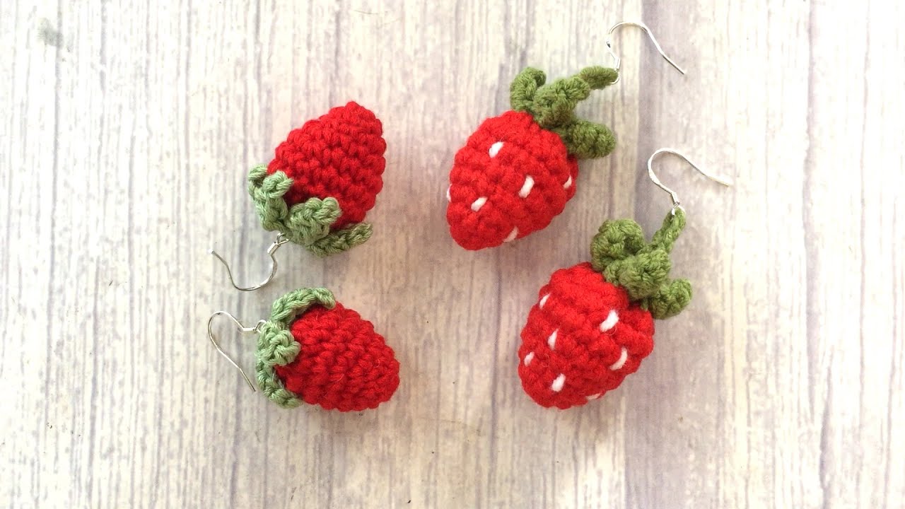 Crochet strawberry earrings