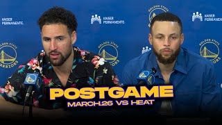 Warriors/Heat Postgame, Steph, Klay, Coach Kerr Reactions | March 26, 2024