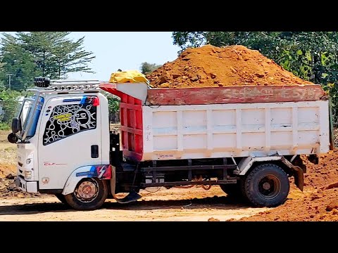 Mobil Dump Truk Pengangkut Muatan TANAH Merah Bongkar Full Bak Menggunung DiLokasi Proyek PERUMAHAN