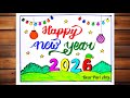 Happy New Year 2026 Drawing😍/New Year Card Drawing/Happy New Year Scenery/New Year 2026 Drawing Easy