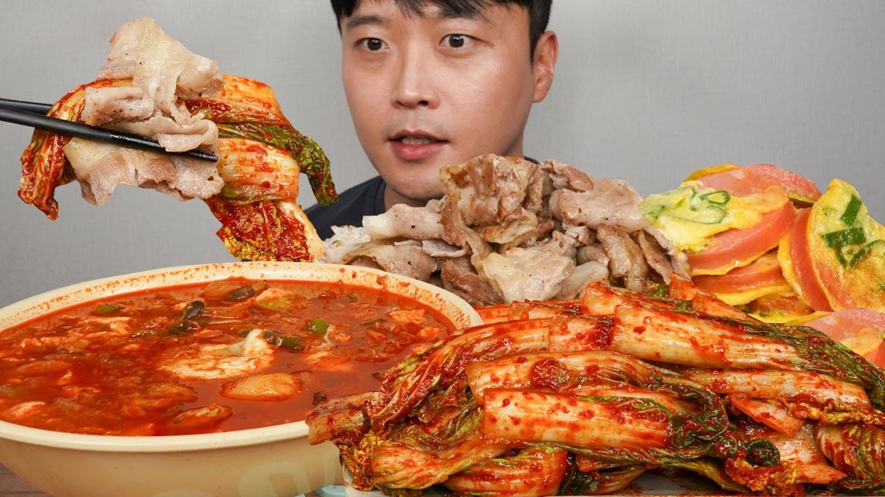 [와차밥] 참치순두부찌개 대패삼겹살 얼갈이김치 분홍소시지 먹방 Korean Kimchi & Pork Belly ASMR MUKBANG REAL SOUND EATING