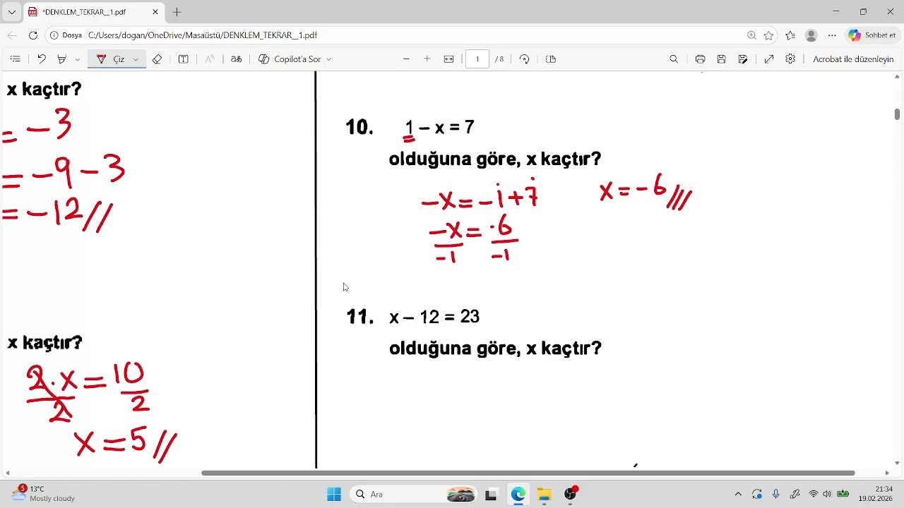 DENKLEM ÇÖZÜMLERİ