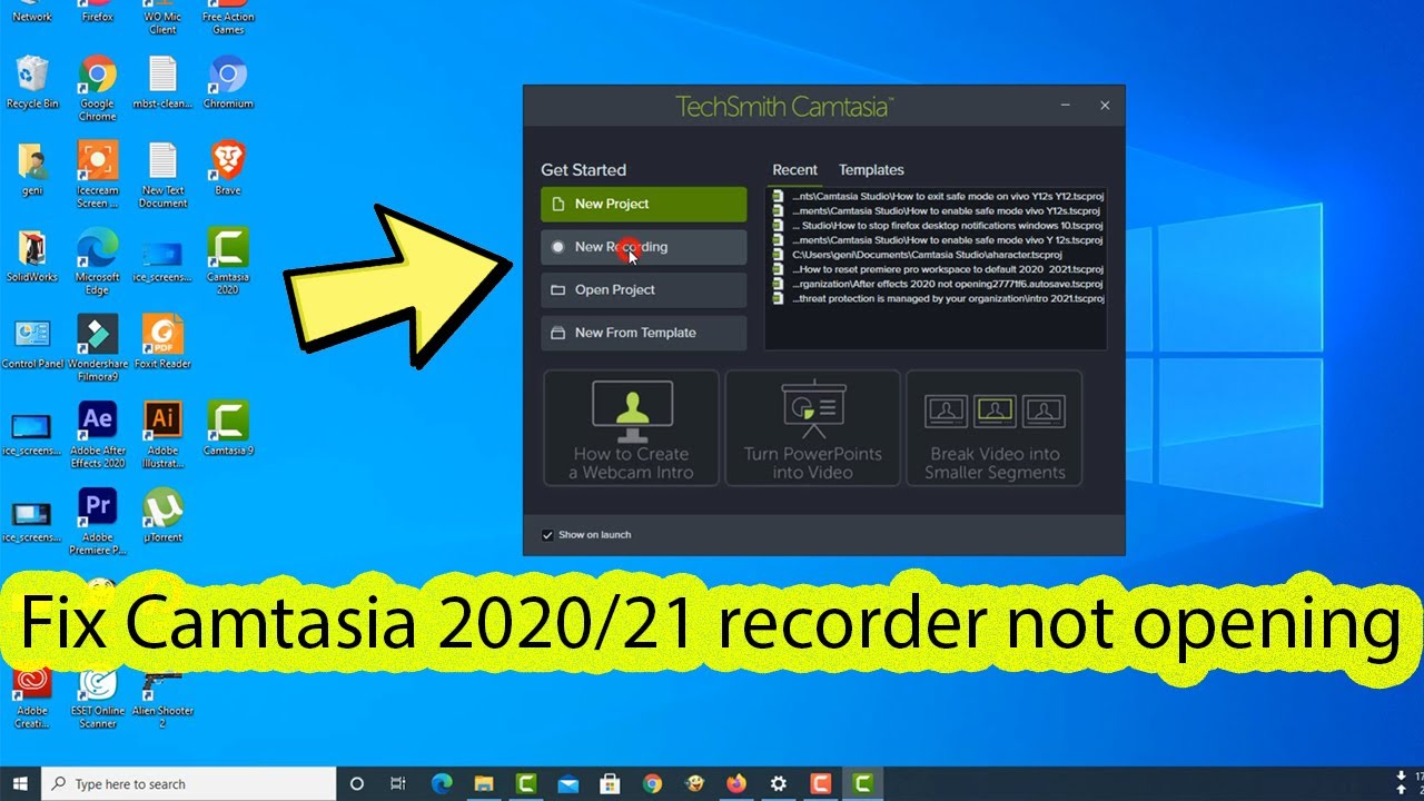 camtasia studio 9 record wont start