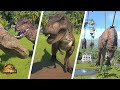 Tyrannosaurus Rex All Skin vs Indominus Rex - Jurassic World Evolution 2 Dinosaurs Fighting (1080p)