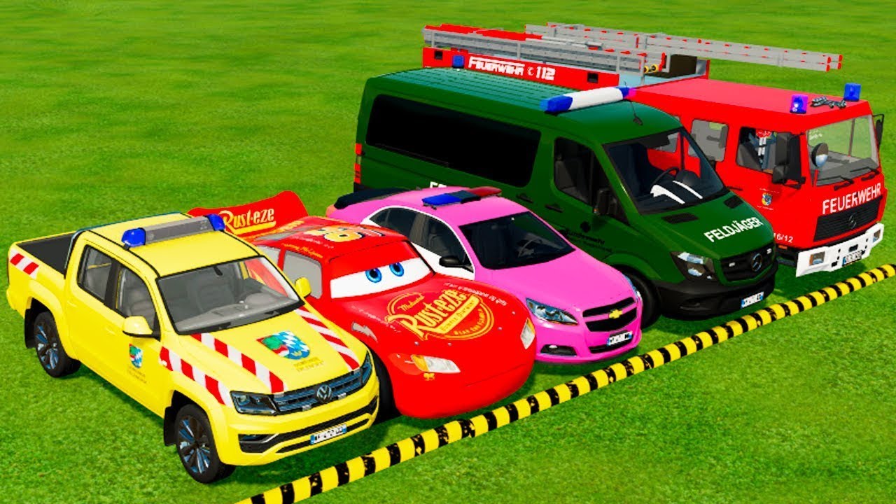 TRANSPORTING POLICE CARS, RESCUE VEHICLES, AMBULANCE, GARBAGE & DUMP TRUCK TO GARAGE - FS22