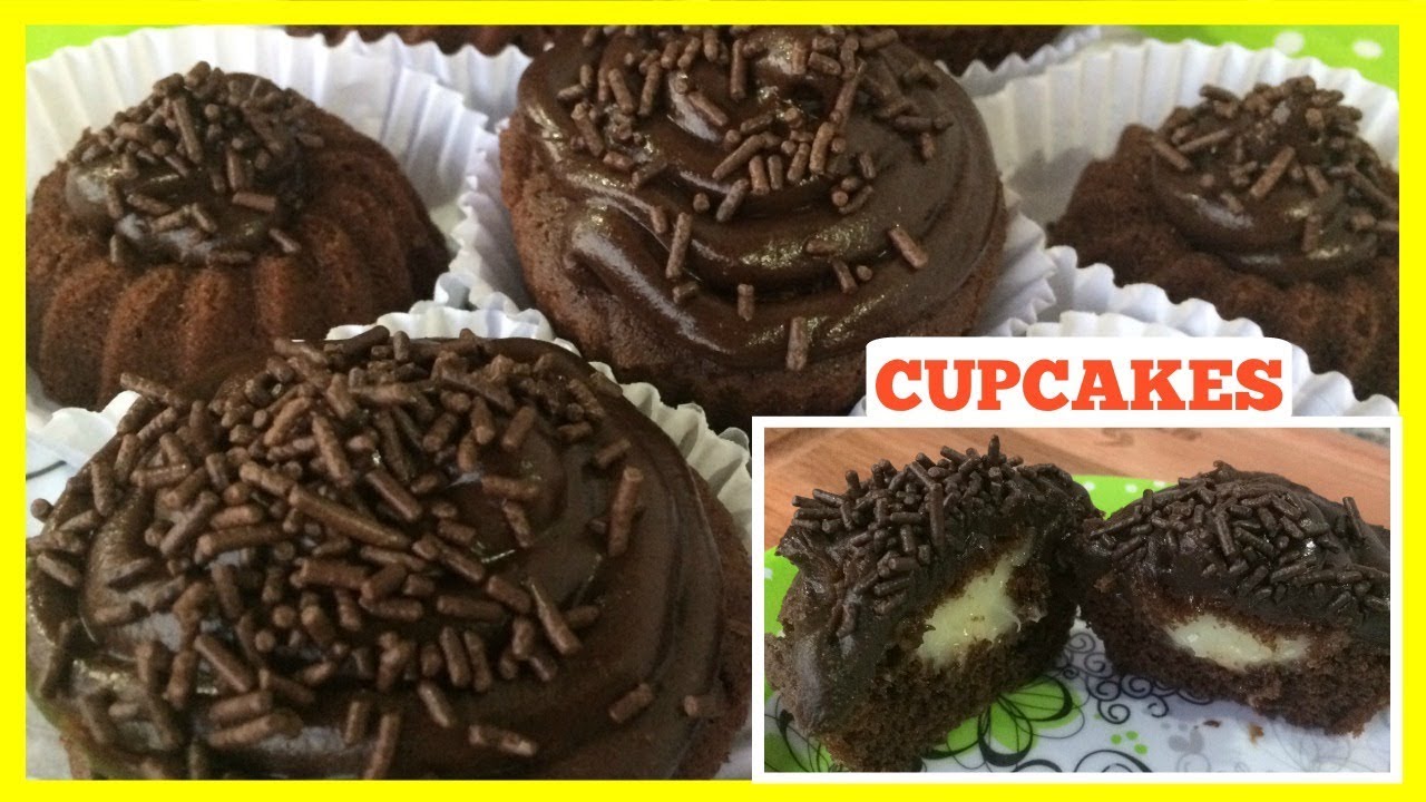 CUPCAKES DE CHOCOLATE SEM OVO COM RECHEIO DE CREME kdeliciacozinha