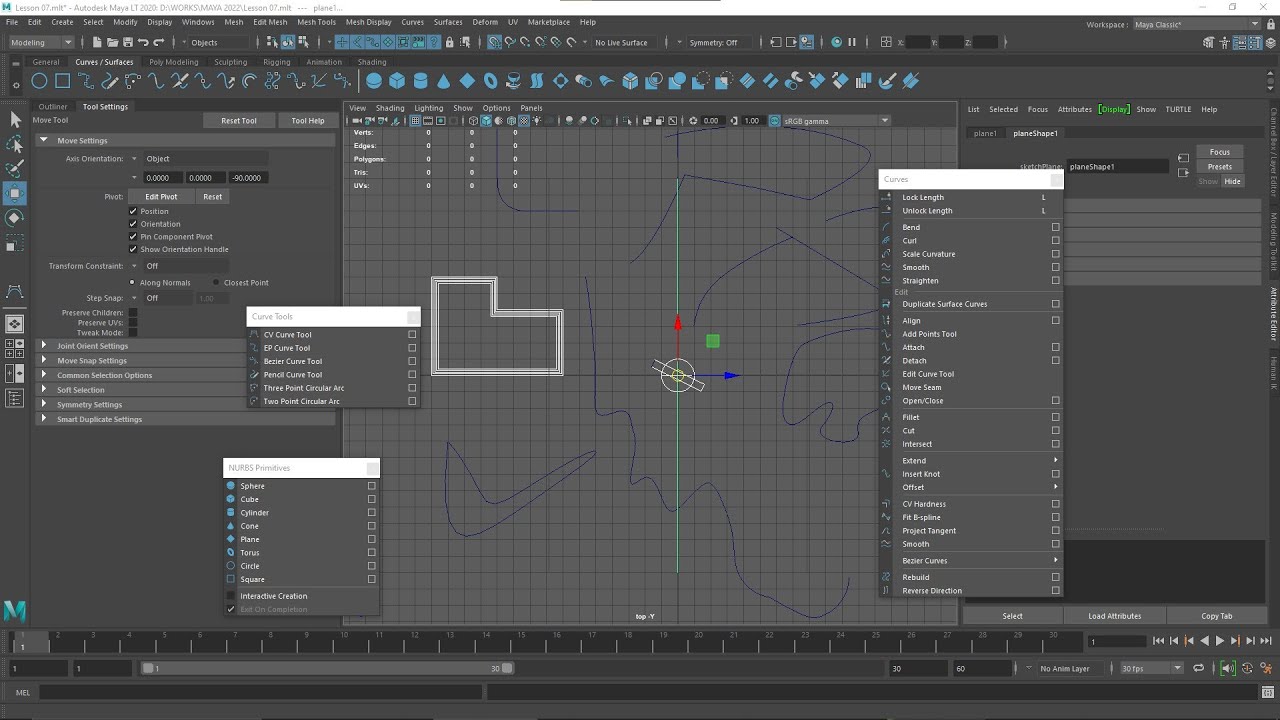MAYA Videocourse - 07 - 2D Drawing, Managing Curves, Using Snaps