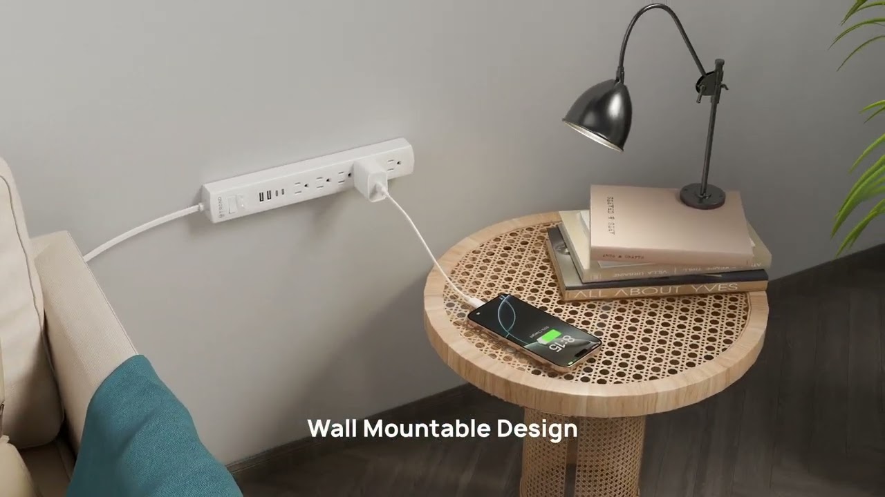 TROND Surge Protector Power Strip - 360° Rotating Flat Plug Power Strip