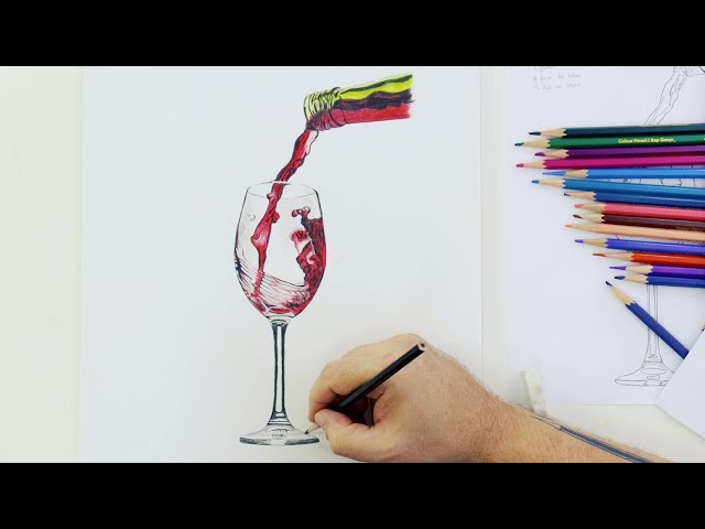 Create a wine glass drawing with pencils and graphic fineliners - YouTube