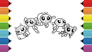 Coloring Newjeans Powerpuff Girls Coloring Page Haerin, Danielle, Hyein, Minji, Hanni