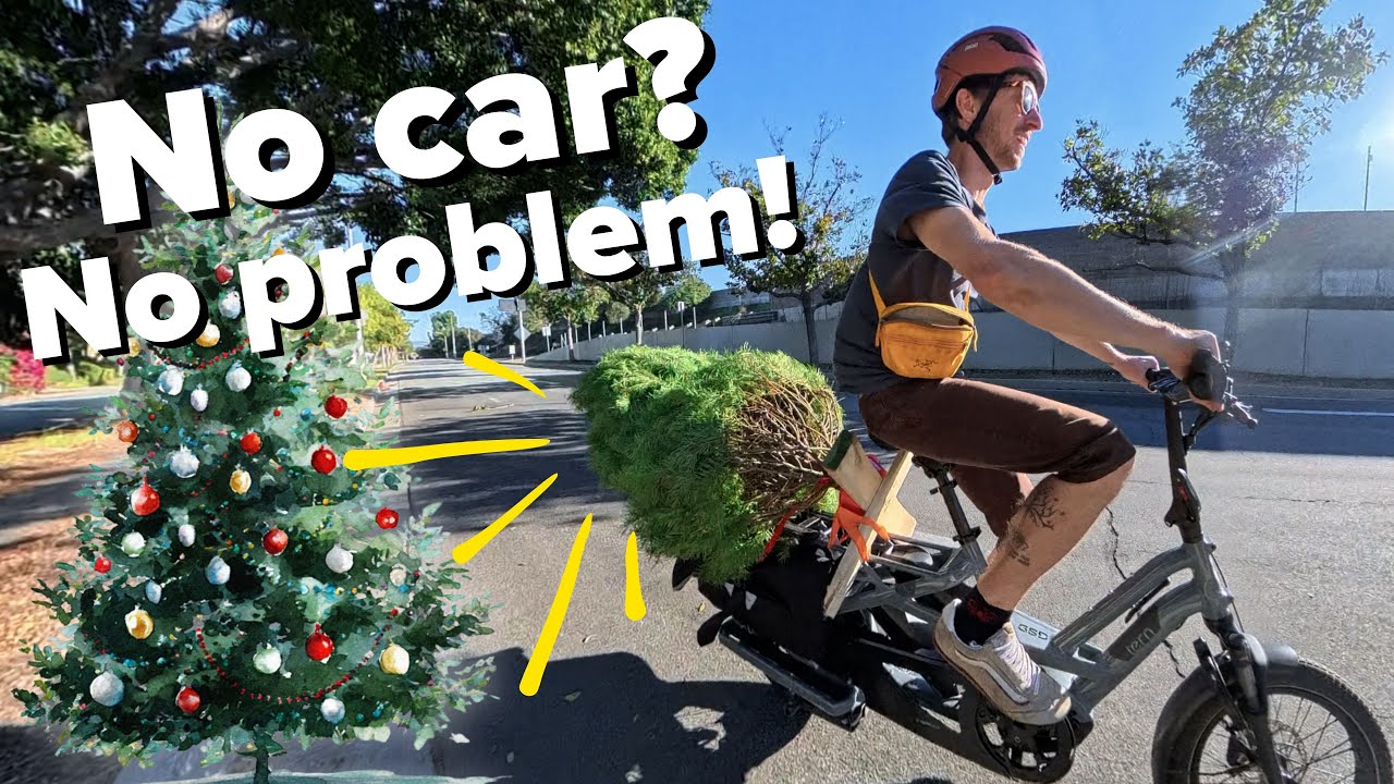 Car-Free Christmas: Hauling a 6ft Tree on an E-Cargo Bike