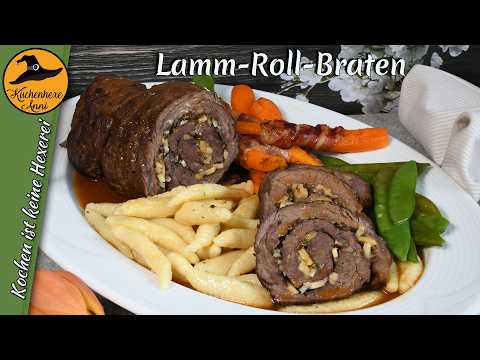 3 Gänge Ostermenü - Hauptspeise ( Lamm Rollbraten mit Speckkarotten u. Topfennockerl )