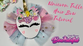 Unicorn die cut bow with tulle. How to make hair bows. DIY hair bows tutorial   laços de fita: