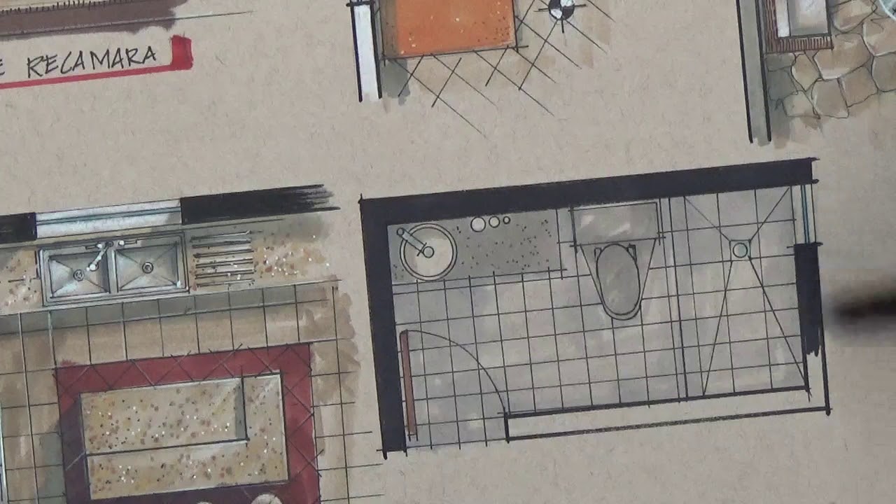 Plantas arquitectonicas con marcadores Chartpak y lapices de color (parte 1)