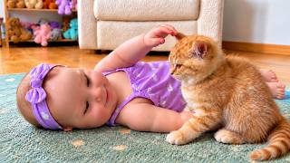 Baby Tries to Touch the Kitten in the Sweetest Way! screenshot 3