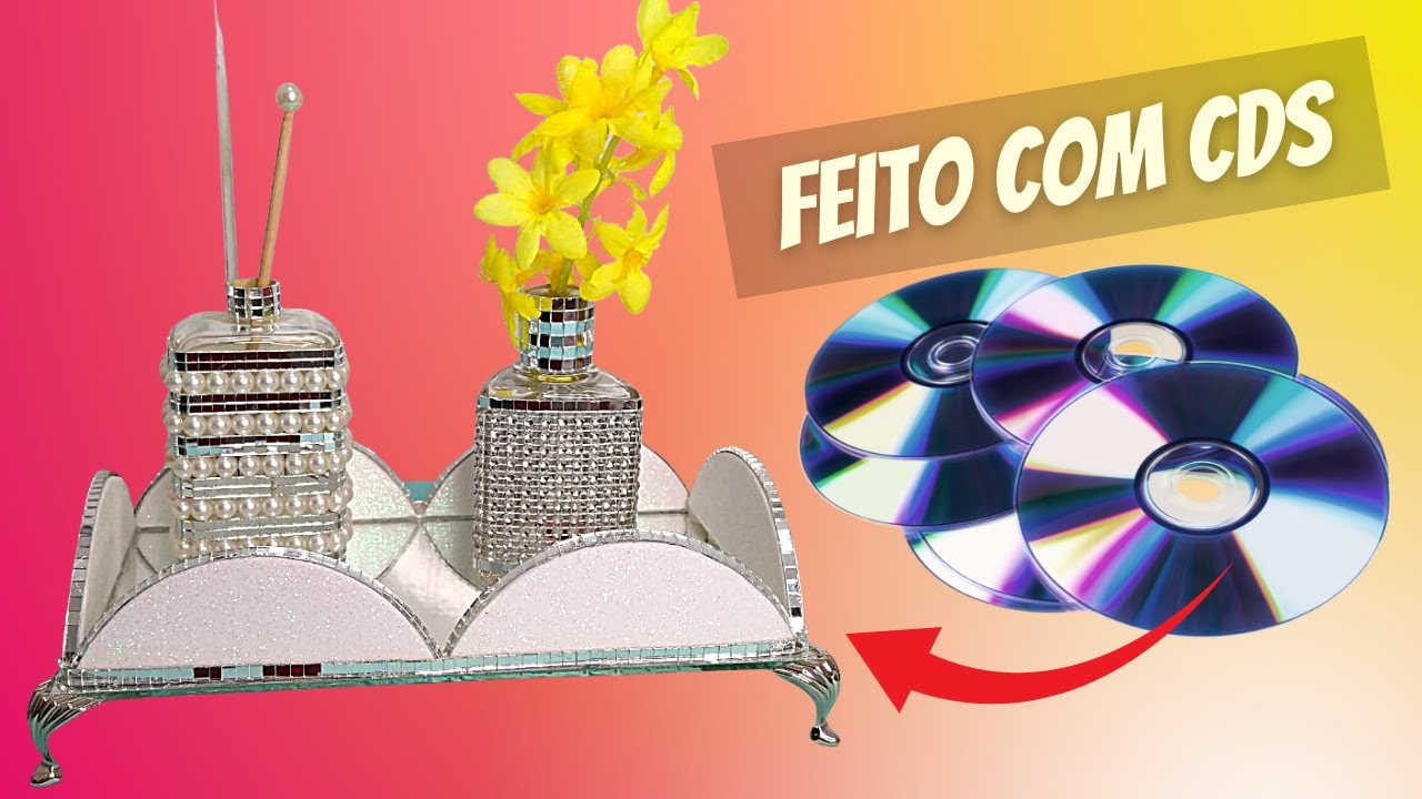 💿Artesanato Com CD | Linda Bandeja Feita com CDs - Faça Você Mesmo - DIY