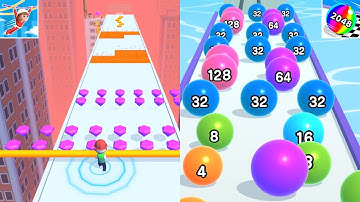 Satisfying Mobile Games Ball Run 2048, Roof Rails All Levels Android,iOS Gameplay