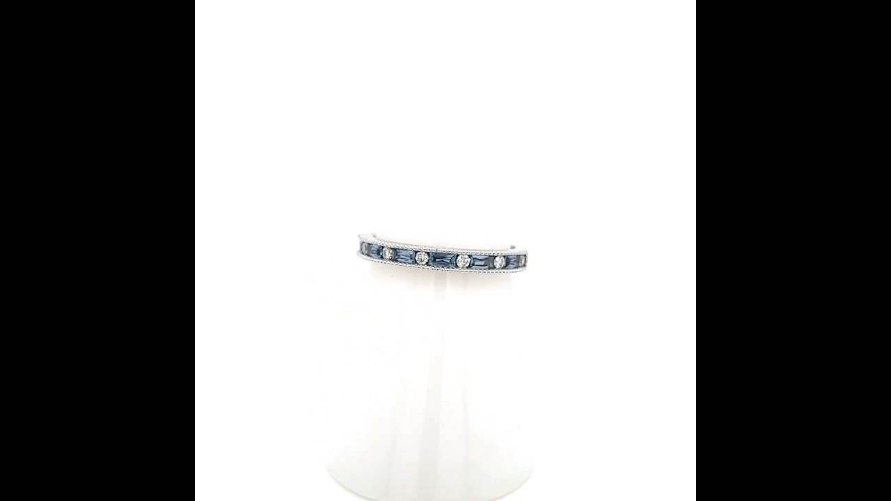 Montana Yogo Sapphire Baguette & Diamond Band Ring 14K White Gold