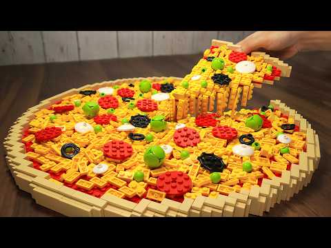 GIANT CHEESY PIZZA: Mukbang Most Expensive LEGO Pizza In Real Life | LEGO COOKING