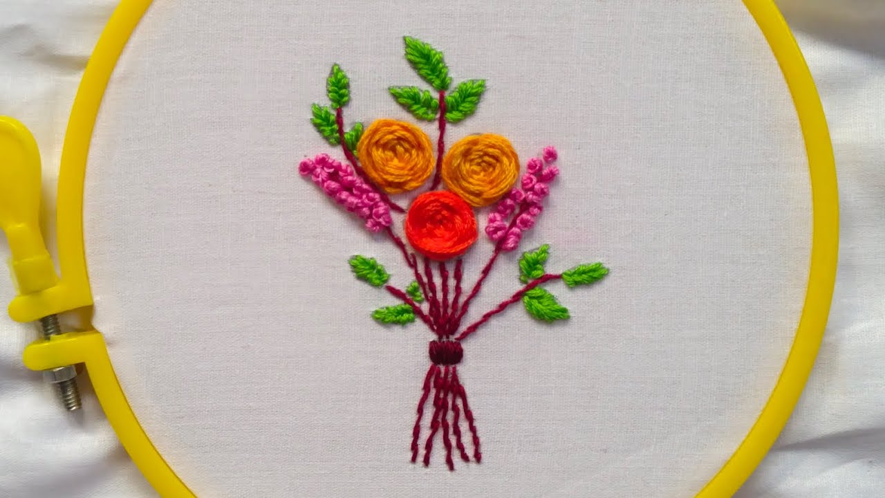 Beautiful flower bouquet 💐 embroidery  | hand embroidery for beginners#easyhandembroiderytutorial 