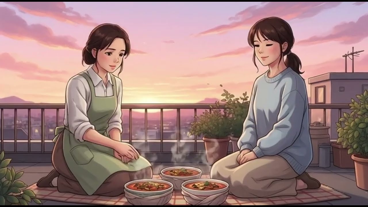 Quiet Evening on My Rooftop Garden 🌇 Cozy City Life & Simple Dinner