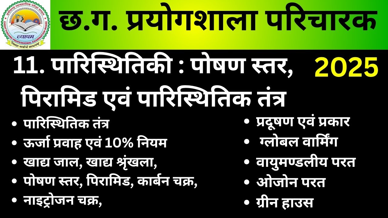 Cg Prayogshala Paricharak । Cg Lab Attendant ।पारिस्थितिकी : पोषण स्तर,पिरामिड एवं पारिस्थितिक तंत्र