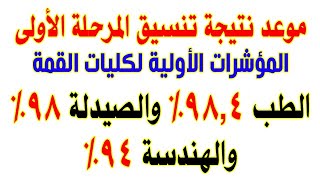 موعد نتيجة تنسيق المرحلة الأولي 2020 والمؤشرات الأولية الطب 98.4% والصيدلة 98% والهندسة 94%