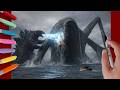Drawing Godzilla vs Giant Sea Eater Monster in 20 Minutes - Step by Step Tutorial
