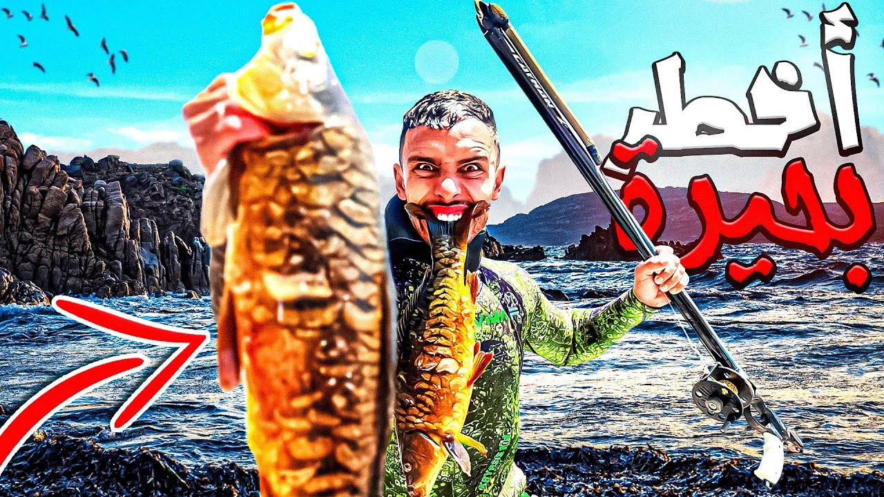 العيش الحر:تحدي الصيد بالغوص🤿في بحيرة الموت☠️شاهد ثعبان يأكل سمكة🐍😱