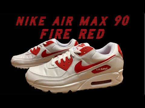 Nike Air Max 90 |DX8966-100| Fire Red in feet.