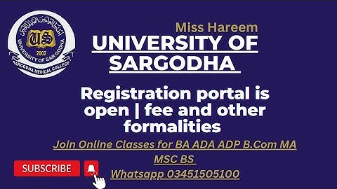 BA & MA Sargodha University Registration and Admissions are Open 2023 | Fee structure | 03451505100
