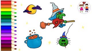 Draw A Witch For Halloween Coloring Page For Kids Learning Videos For Children.