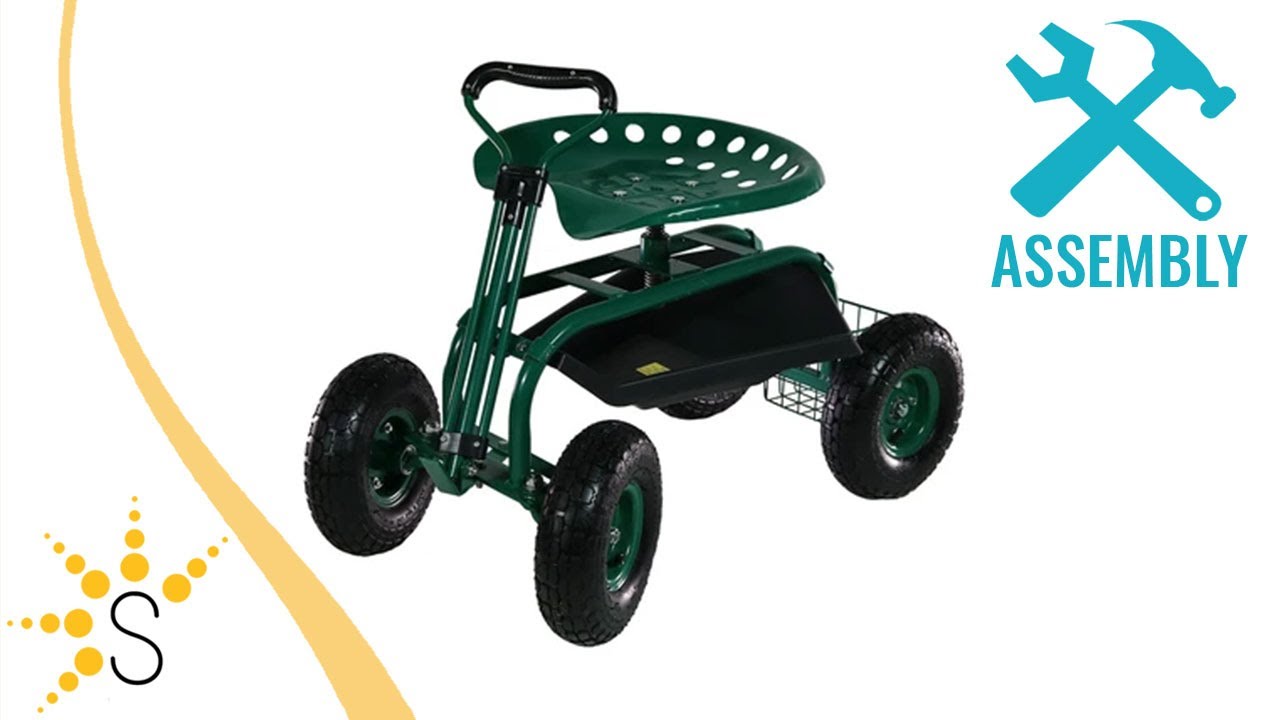 Sunnydaze Green Rolling Garden Cart With Steering Handle Swivel