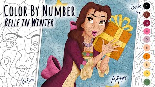 Color By Number Disney Princess Belle in Winter Clothes