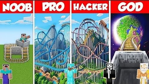ROLLER COASTER BASE BUILD CHALLENGE - Minecraft Battle: NOOB vs PRO vs HACKER vs GOD / Animation