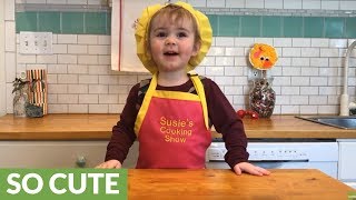 2-year-old makes fast \& easy chocolate cake