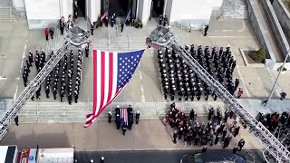 Traditional bagpipe music honors fallen firefighter