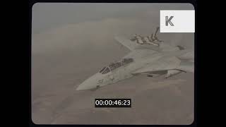 1980s USA F14 And F16 Air To Air Flying In Formation