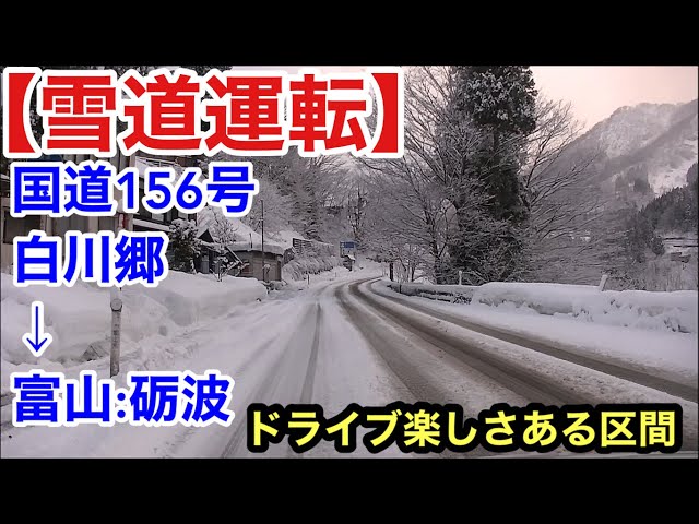 雪 雪道運転】夜には大雪に。久しぶりのこの区間運転！国道156号白川郷