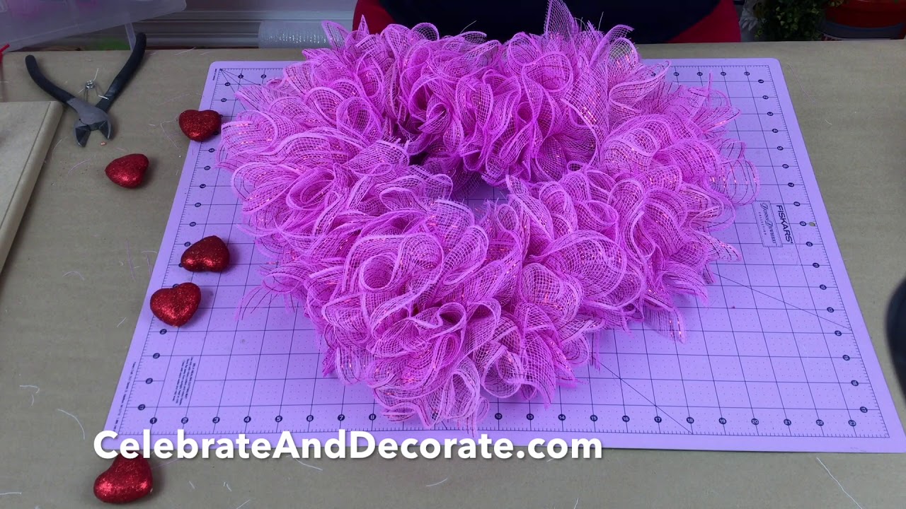 Dollar Tree Valentine's Day Heart Wreath using 2 Colors of 6 Inch