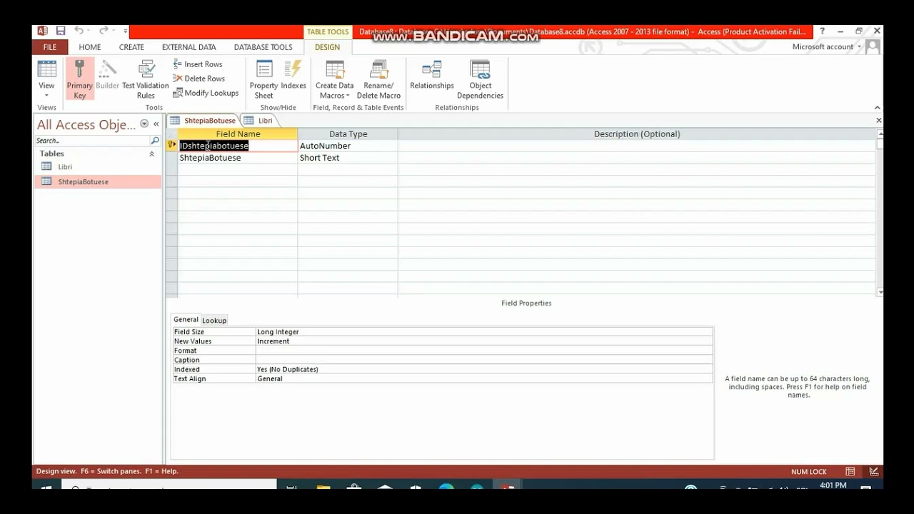 Krijimi dhe lidhja e tabelave ne Access