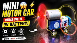 Amazing DIY Mini Motor Car 🚗⚡ | 9V Battery Powered Science Project | Slow Motion Test 