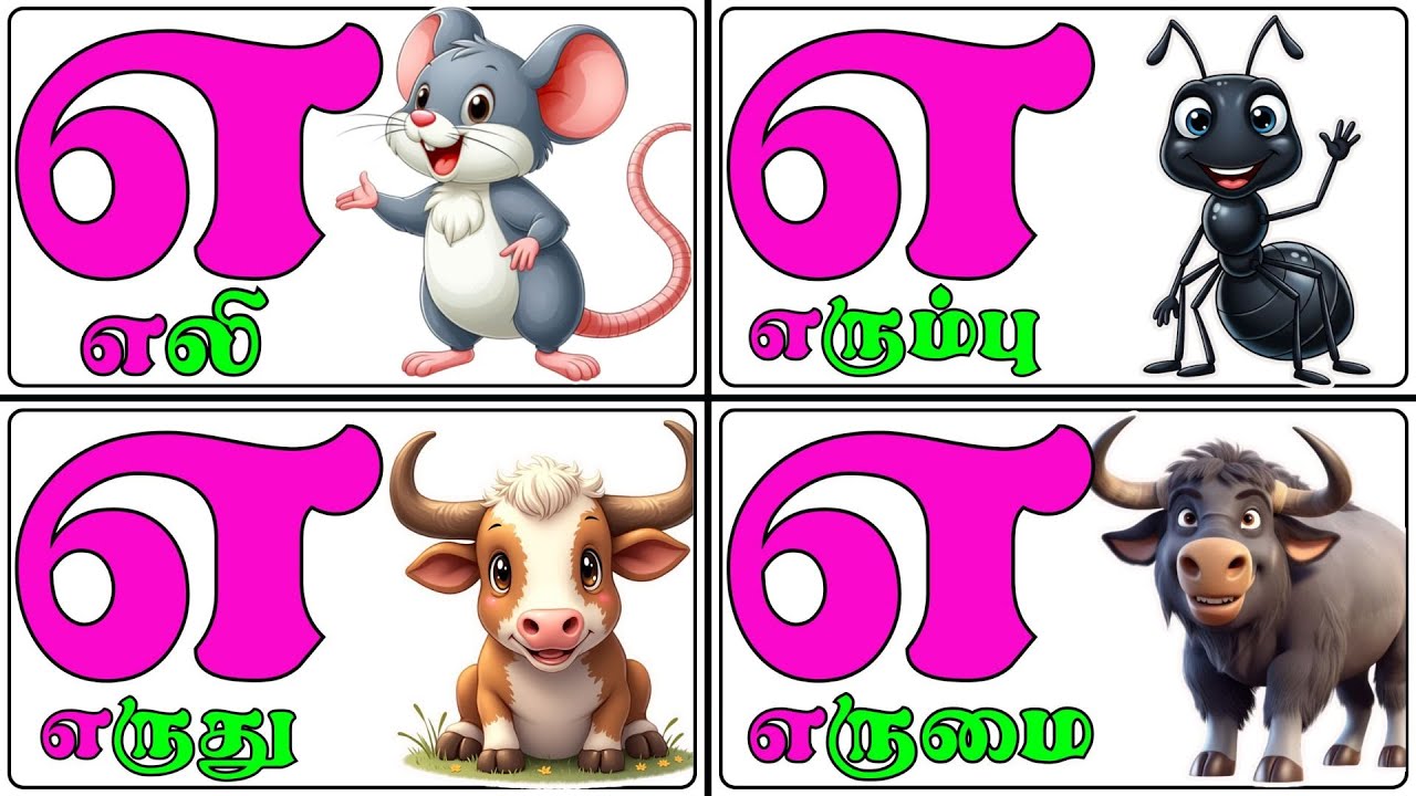 அ ஆ இ ஈ உ ஊ எ ஏ ஐ ஒ ஓ ஔ/எ எழுத்து சொற்கள் | Tamil Alphabet Words தமிழ் ...