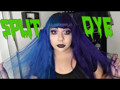 Dying My Split Hair Half And Half Purple And Blue Diy Gothic Hair Tutorial Youtube
