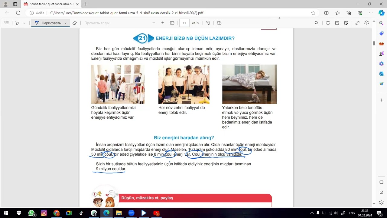 5ci sinif təbiət 21 ci mövzu enerji bizə nə üçün lazımdır