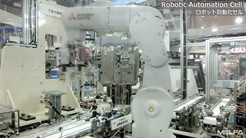 Quy trình robot 6 trục của Mitsubishi Electric đưa công tắc từ vào máy kiểm tra và tự động phân loại