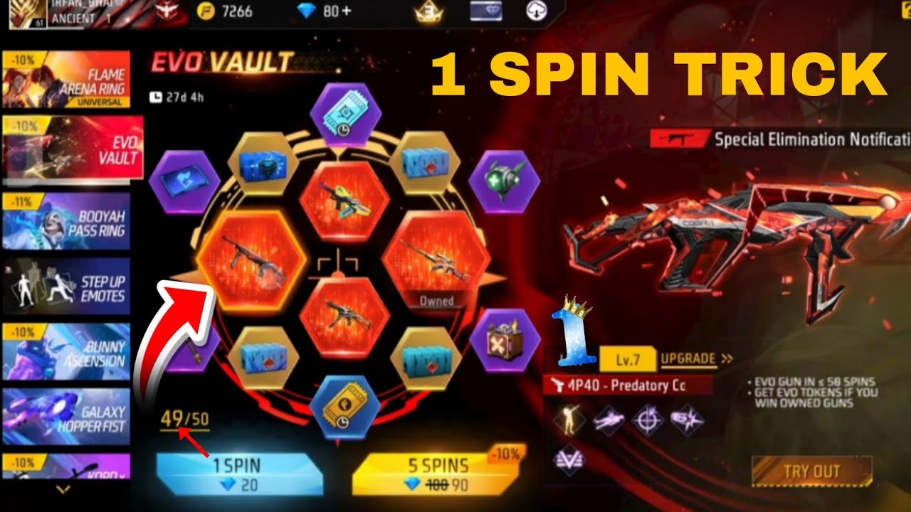 New Evo Vault 1 Spin Trick 😯 for Cobra MP40 in Free Fire | New Evo trick